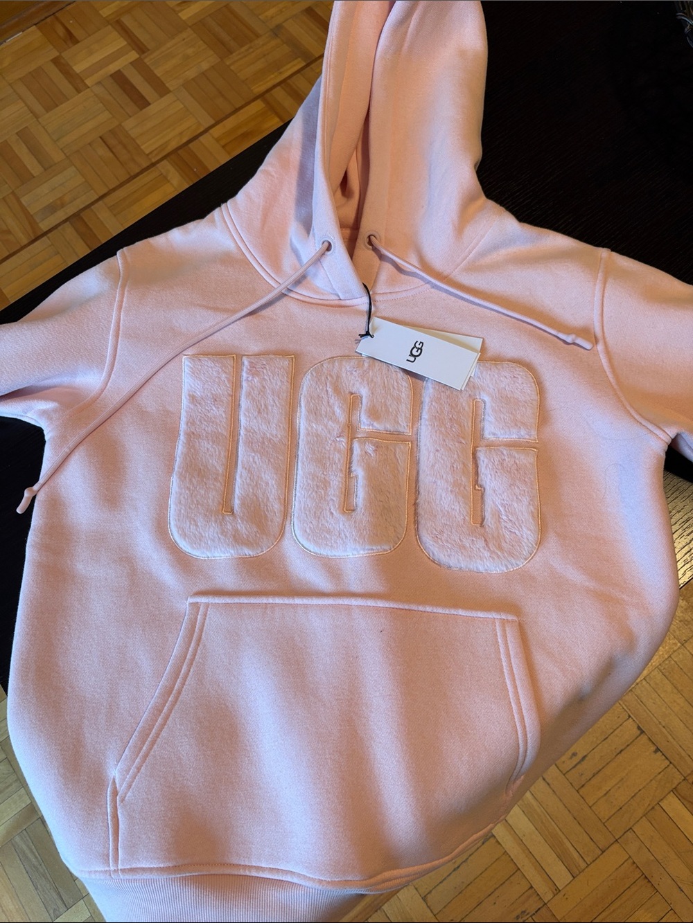 UGG Light Pink Fleece Pullover Hoodie with Raised Logo